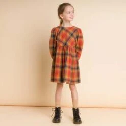 Beet WorldKids Beet World Long Sleeve Plaid Flannel Dress - Orange