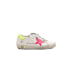 Golden GooseKids Golden Goose Old School Leather Upper Stripes Star And Heel - White/Pink/Yellow