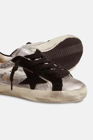 Golden GooseKid's Super Star Sneakers - Silver/Black Star - Image 3