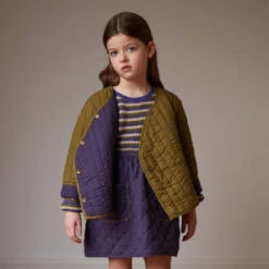 OeufKids Oeuf NYC Child Quilted Jacket - Moss Green/Raisin Purple