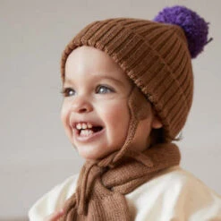 OeufKids Oeuf Pompom Beanie - Camel Brown