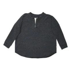 BacabucheKIDS Bacabuche Long Sleeve Henley - Black/Charcoal Stripe