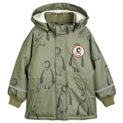 Mini RodiniKids Mini Rodini Child K2 With All Over Penguin Print Coat - Green
