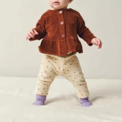 My Little CozmoKids My Little Cozmo Polka Dot Velour Leggings - Stone