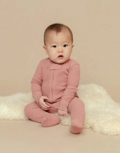 NobleKids Noble Organic Waffle Footie Sleeper - Dusty Rose