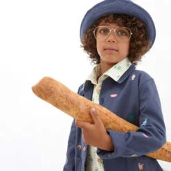 OeufKids Oeuf Child With Embroidered Franglais Print Jacket - Indigo Blue