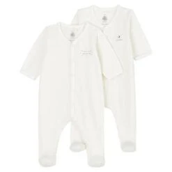 Petit Bateaukids Petit Bateau Baby Set Of Two Velour Pyjamas - Cream