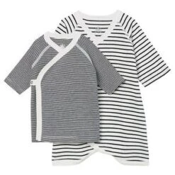Petit Bateaukids Petit Bateau Baby Tapona Stripes Set Of Two Kimono Tops - Navy Blue